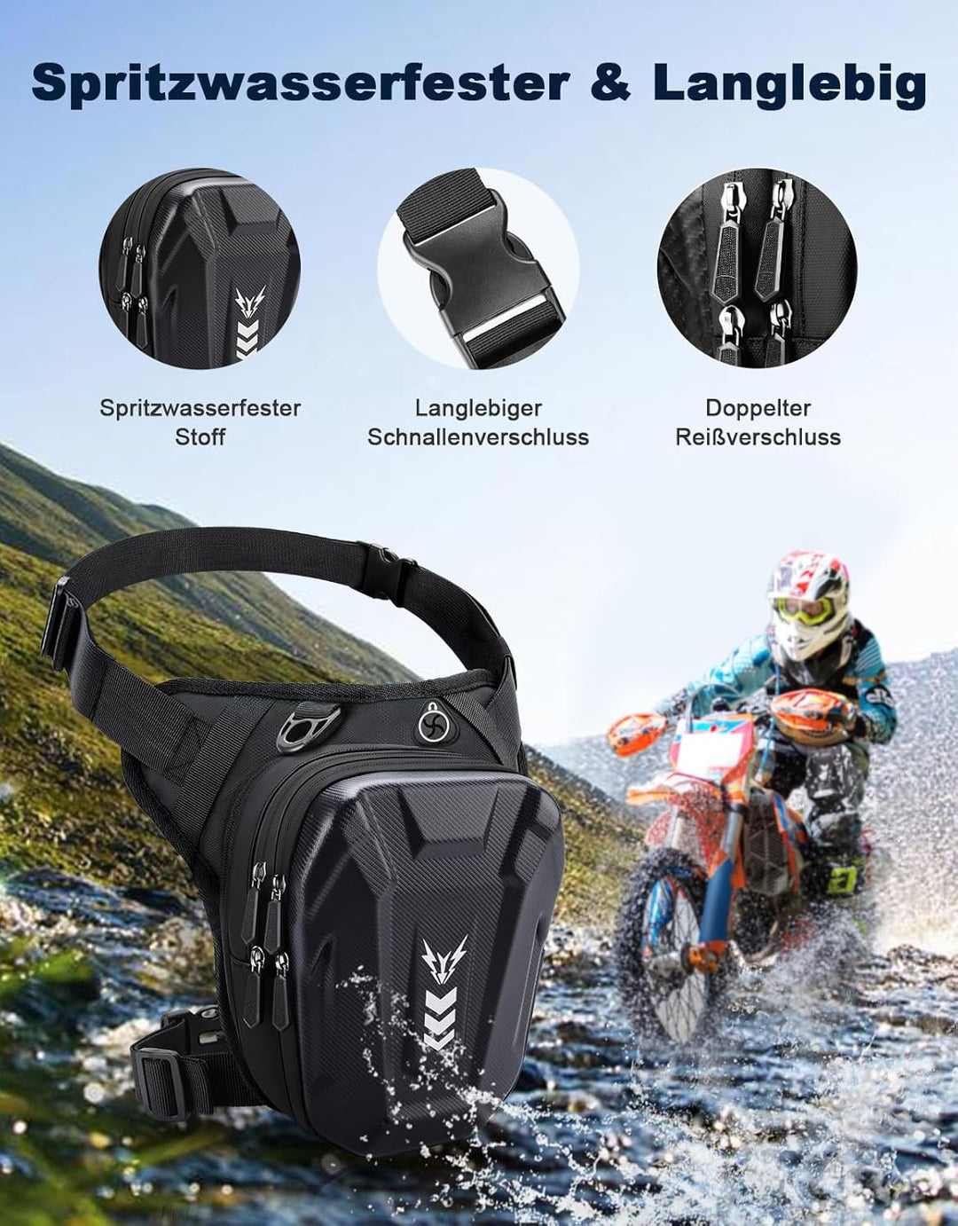 Beintasche Motorrad, Bauchtasche Gürteltasche Herren Damen, [Erweiterter Stauraum] Oberschenkeltasch