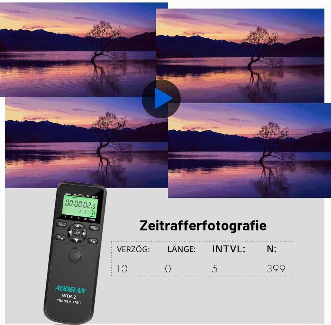 AODELAN WTR2 Fernauslöser Timer Funk-Fernauslöser Drahtloser Timer-Auslöser für Sony a9, a200, a560,
