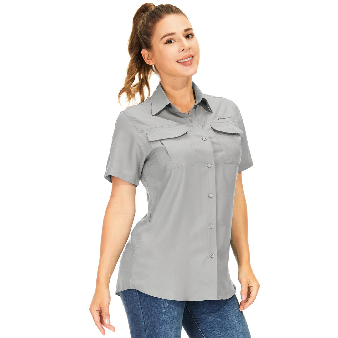 yeyity Hemdbluse Damen Kurzarm UV Schutz Wander Shirt Damen Atmungsaktiv Safari Hemd Schnelltrocknen