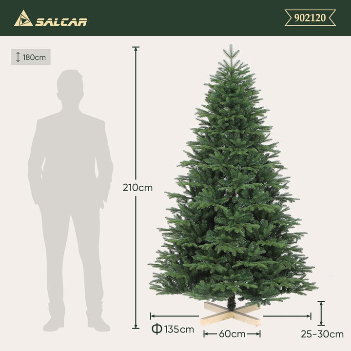 SALCAR Weihnachtsbaum Künstlich 210 cm, Künstlicher Tannenbaum aus PE & PVC mit Handschuhen und Holz