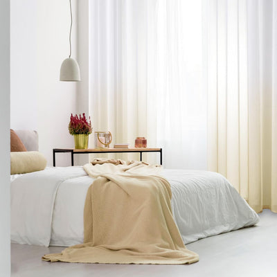 MRTREES Voile Gardinen Farbverlauf Transparent Vorhang Kurz Tüllvorhang mit Ösen in Beige Weiss Verl