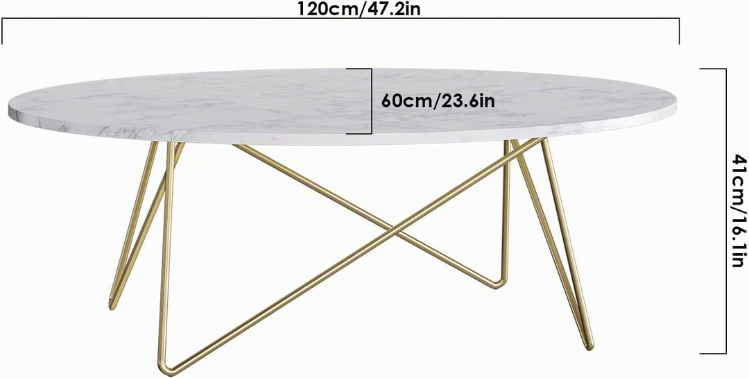 FirFurd Couchtisch Marmor Optik Beistelltisch Gold Sofatisch Oval Kaffeetisch für Wohnzimmer Schlafz