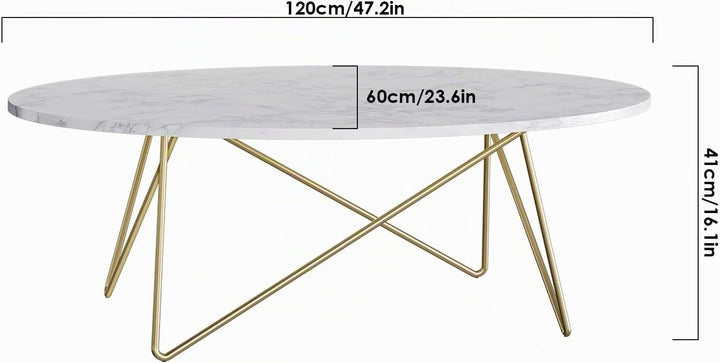 FirFurd Couchtisch Marmor Optik Beistelltisch Gold Sofatisch Oval Kaffeetisch für Wohnzimmer Schlafz