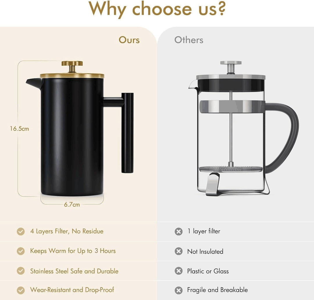 Enfmay French Press Kaffeebereiter 350ml, French Press Klein, Kaffeekanne mit Filter, Doppelwandige