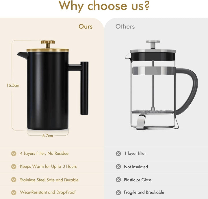 Enfmay French Press Kaffeebereiter 350ml, French Press Klein, Kaffeekanne mit Filter, Doppelwandige
