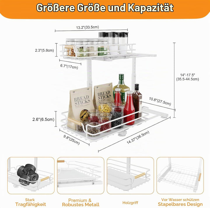 JYPS Schrank Organizer Küche, 2 Etagen Metall Spülschrank Organizer Unter Waschbecken Regal, Höhenve