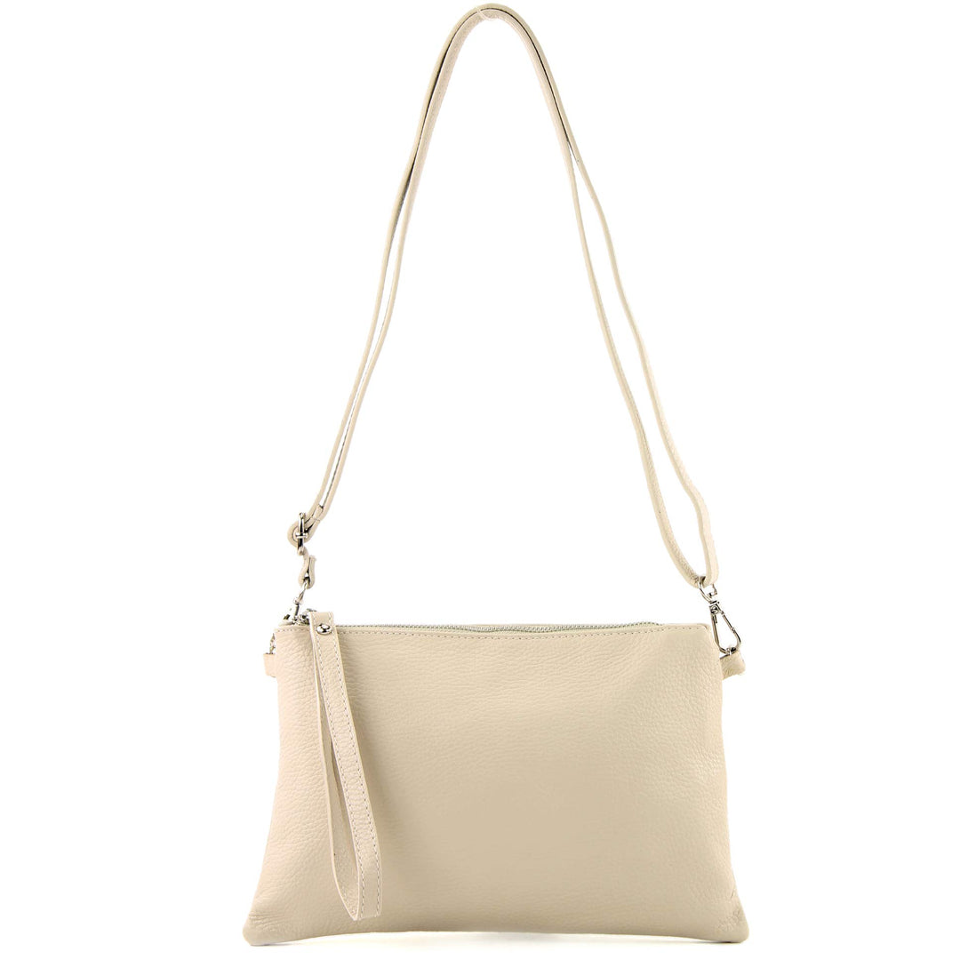 modamoda de - T186 - ital. Clutch Umhängetasche Leder Medium Creme, Creme