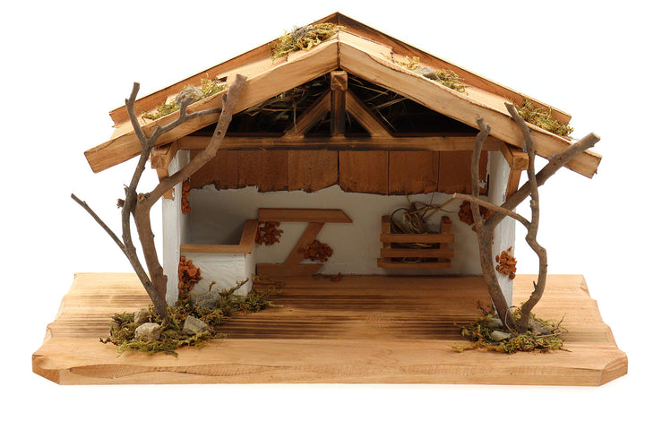 Creation Gross Holz Krippenstall, Weihnachtskrippe 38 * 18 * 21cm Holzstall Krippe (OHNE Krippenfigu