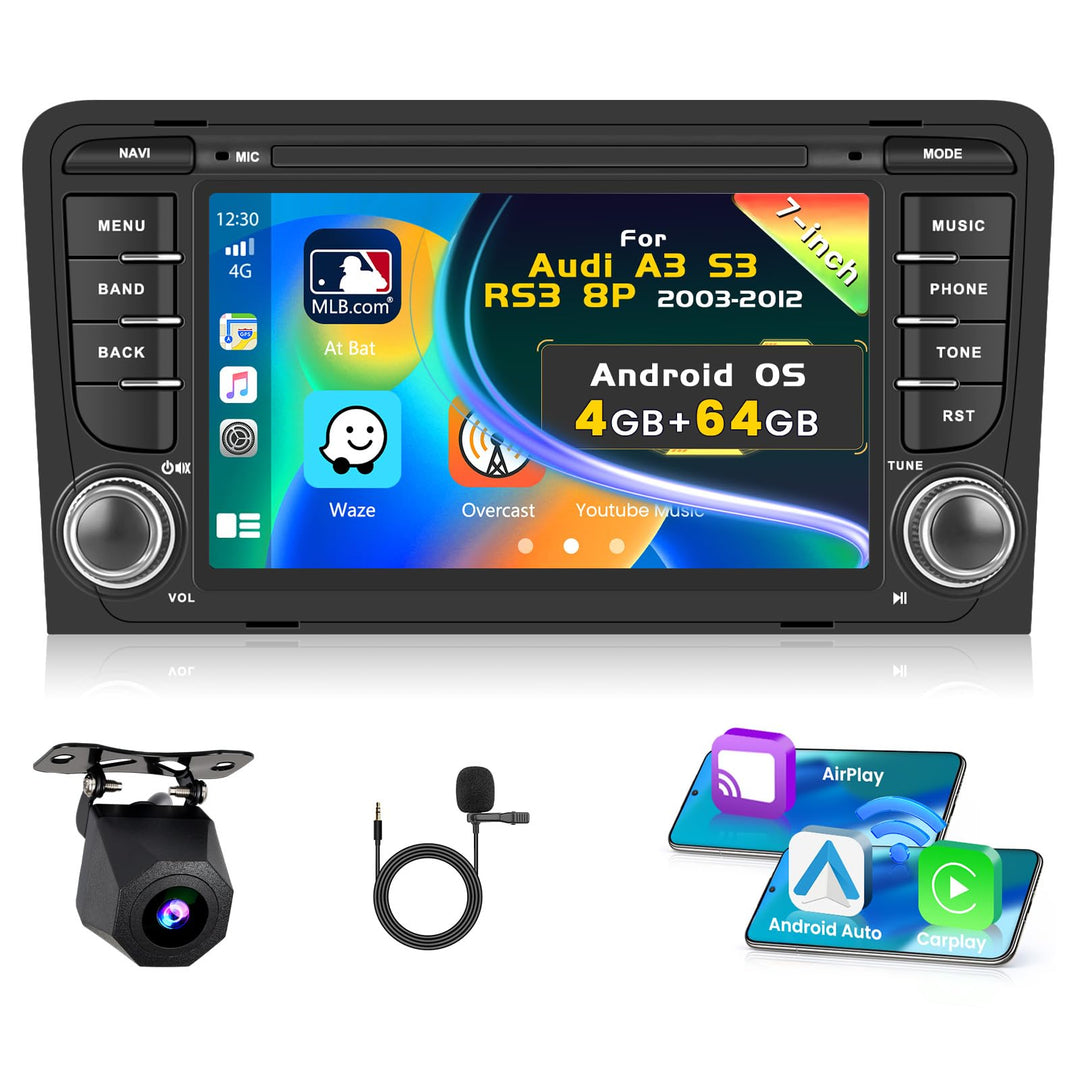 [4G+64G] Inefala Android 15 Autoradio für Audi A3 S3 RS3 8P 2003-2012 mit Wireless Carplay Android,