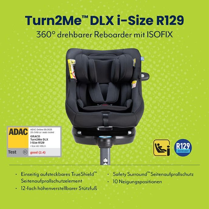 Graco Turn2Me™ DLX i-Size R129, 360° drehbarer Reboarder mit ISOFIX, Autositz bis ca. 4 Jahre (40-10
