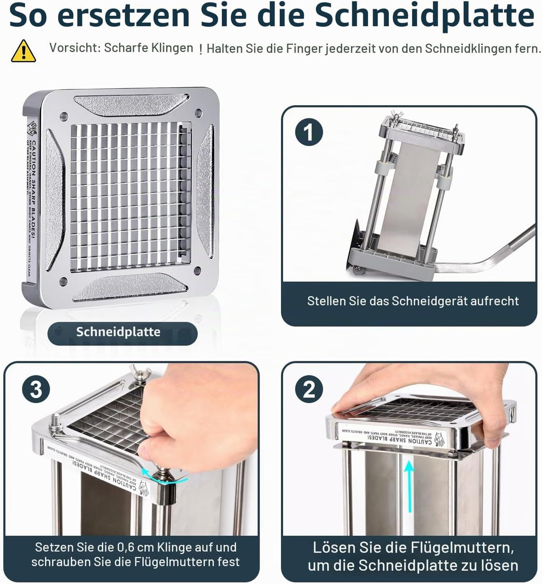 Sopito Pommesschneider, Pommes Frites Schneider Edelstahl Professioneller French Fries Cutter mit 6x