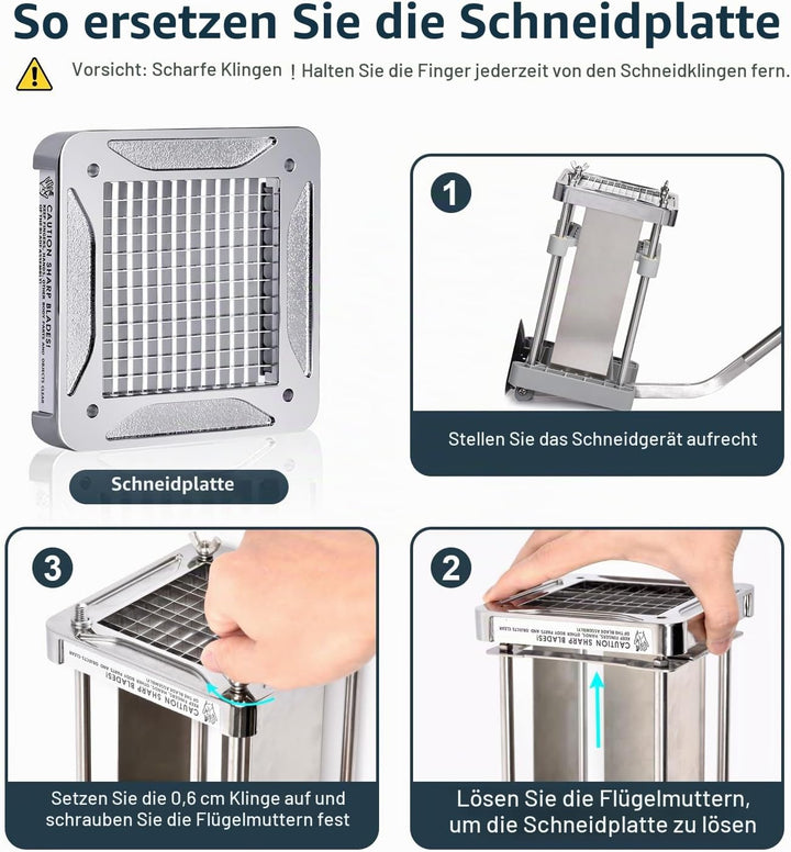 Sopito Pommesschneider, Pommes Frites Schneider Edelstahl Professioneller French Fries Cutter mit 6x