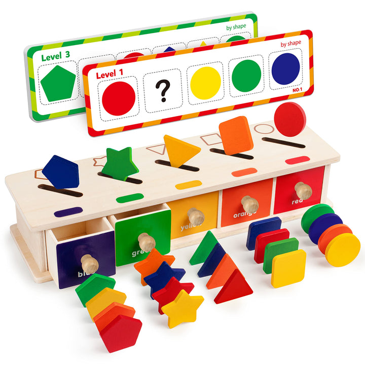 Coogam Montessori Toys Holz-Sortierbox in Farbform, geometrische passende Blöcke, frühes Lernen, päd