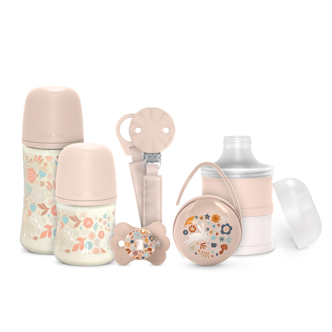 Suavinex, Neugeborenen-Geschenkset, Anti-Kolik-Flaschen-Set mit 150 ml und 270 ml + Schnuller 0/6 Mo