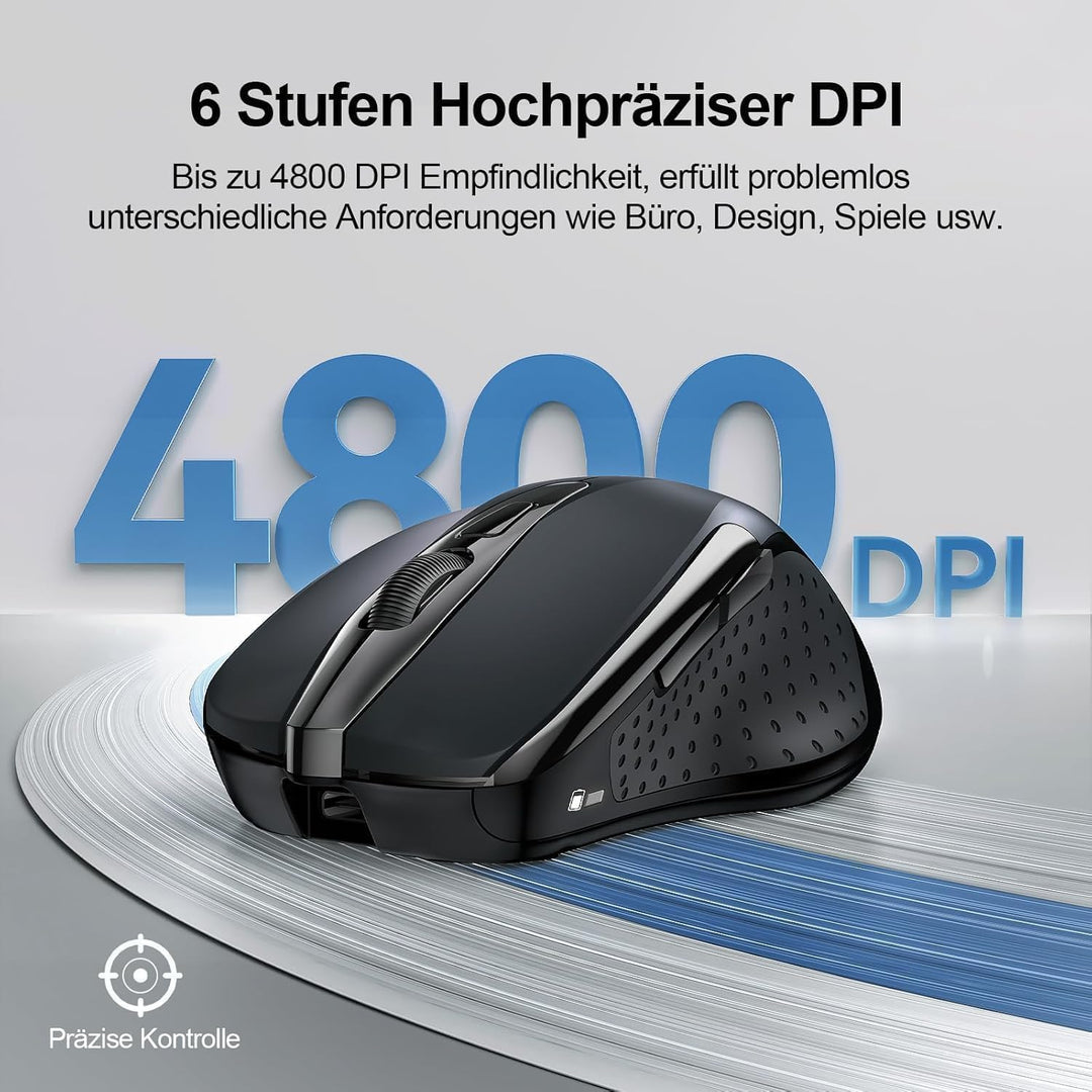 TECKNET Bluetooth Maus, Wiederaufladbare Kabellose Bluetooth Maus (DREI Modi: BT 5.0/3.0 + 2,4 G), 4