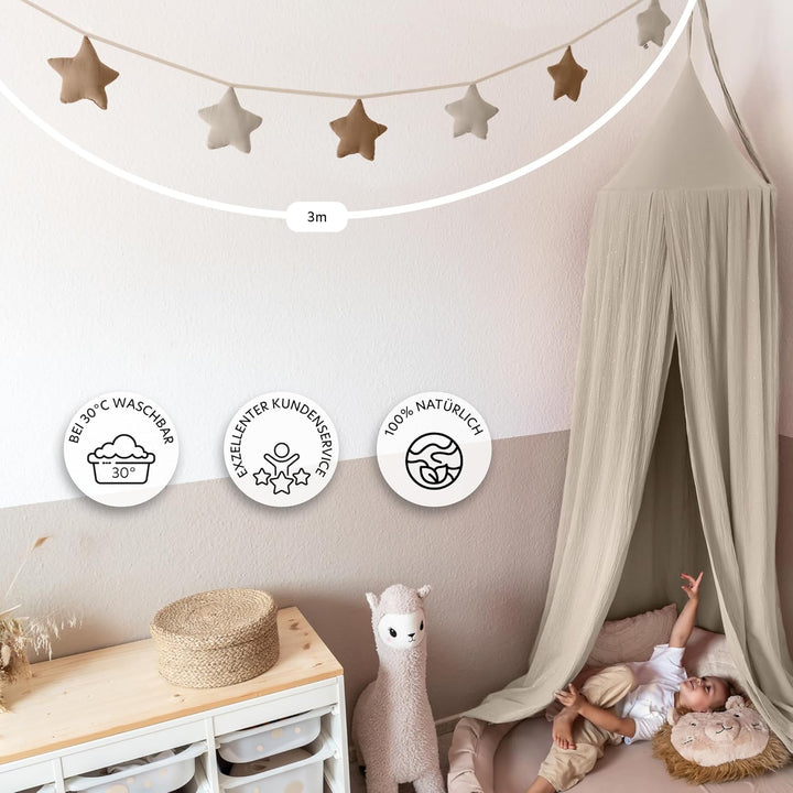 LILIMAUS Sternen Wimpelkette Stoff - 12 Farben - Kinderzimmer Deko - 100% Baumwolle Handmade - Musse