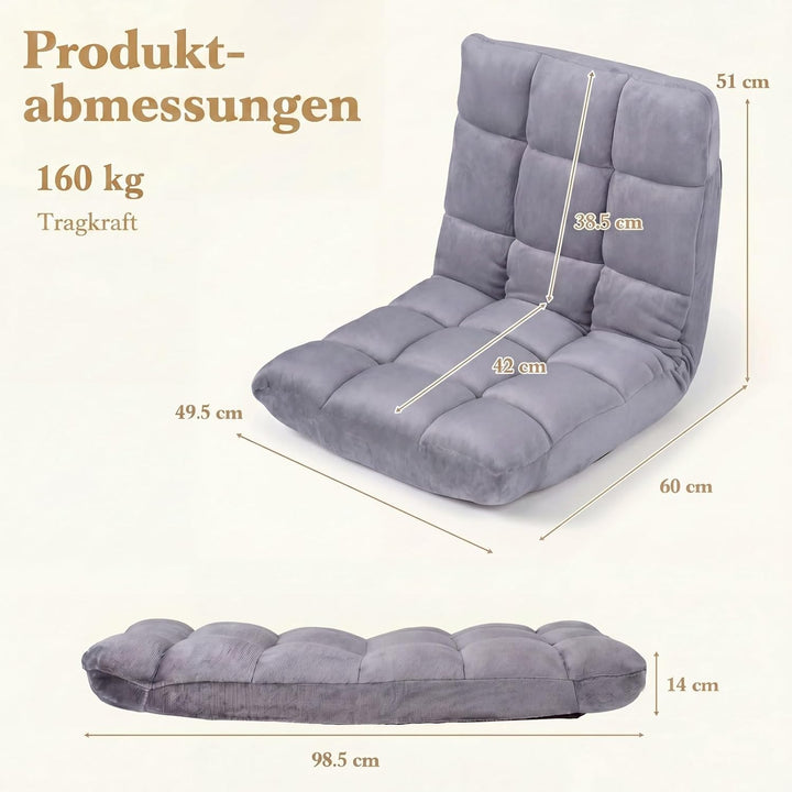 RELAX4LIFE Bodenstuhl Klappbar, Bodensessel mit Verstellbarer Rückenlehne & Liegefunktion, Relaxsess