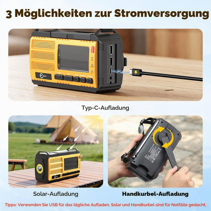 Esky Kurbelradio, 10000mAh Solar Notfallradio mit AM/FM Wiederaufladbare Weltempfänger, USB Lader, L