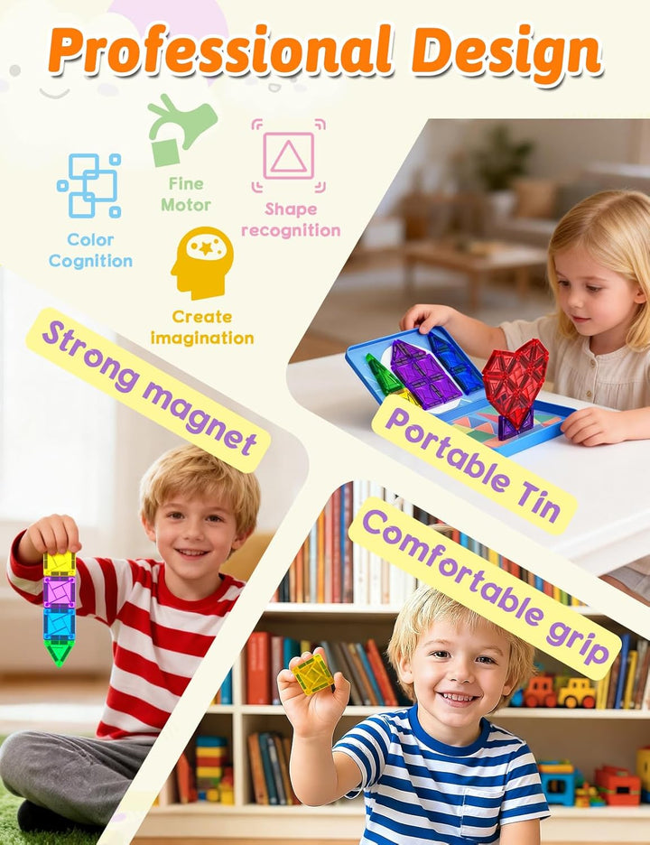 Magnetische Fliesen 42 Stück, Mini Magnetbausteine ReiseSet, Magnetbausteine für Kinder Kreatives Sp