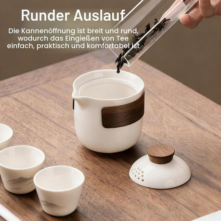 BAIFULAI Chinesisches Gongfu-Tee-Set: Tragbares Keramik-Teeset mit 1 Kanne (200 ml) und 3 Tassen (45