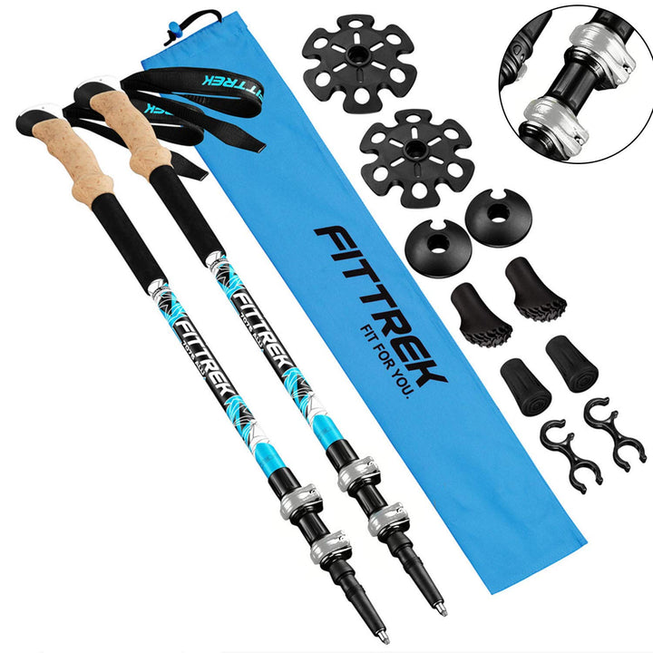 FitTrek Wanderstöcke Kork - Trekkingstöcke - Walking Stöcke Teleskop Verstellbar Leicht für Damen, H