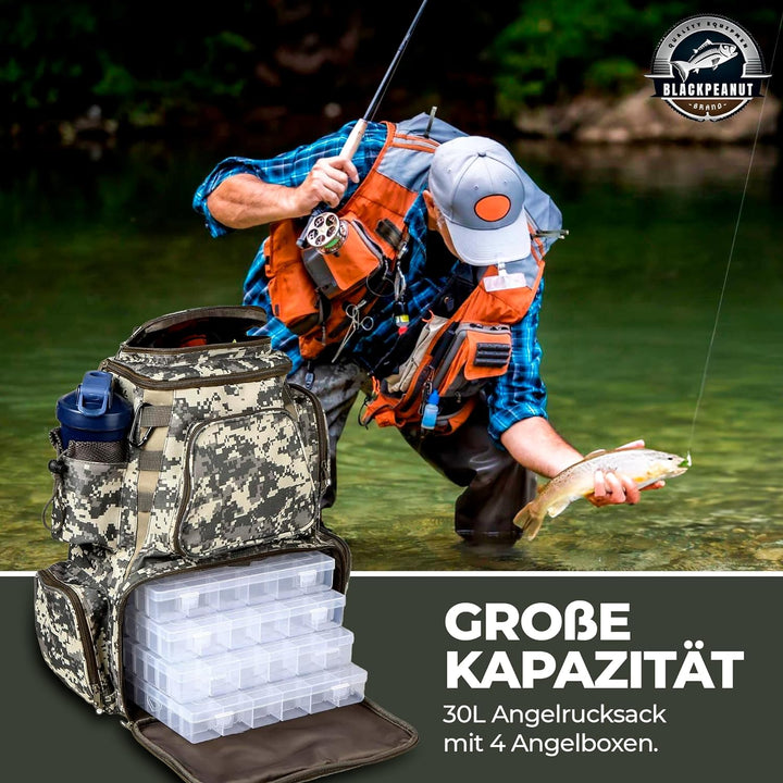 Angelrucksack mit Boxen - AngelnTasche, Angelrucksack, Inklusive 4 Tackleboxen, Zum Organisieren Auf