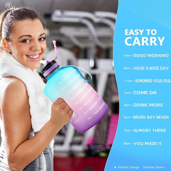3,78 Liter Trinkflasche Sport mit Zeitangaben und Strohhalme, 3,78L Gross Sportflasche BPA Frei, Aut