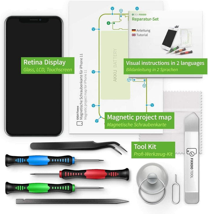 GIGA Fixxoo® iPhone 11 Display Original [inkl. Werkzeug-Kit] - Retina LCD Glas mit Touchscreen - Ori