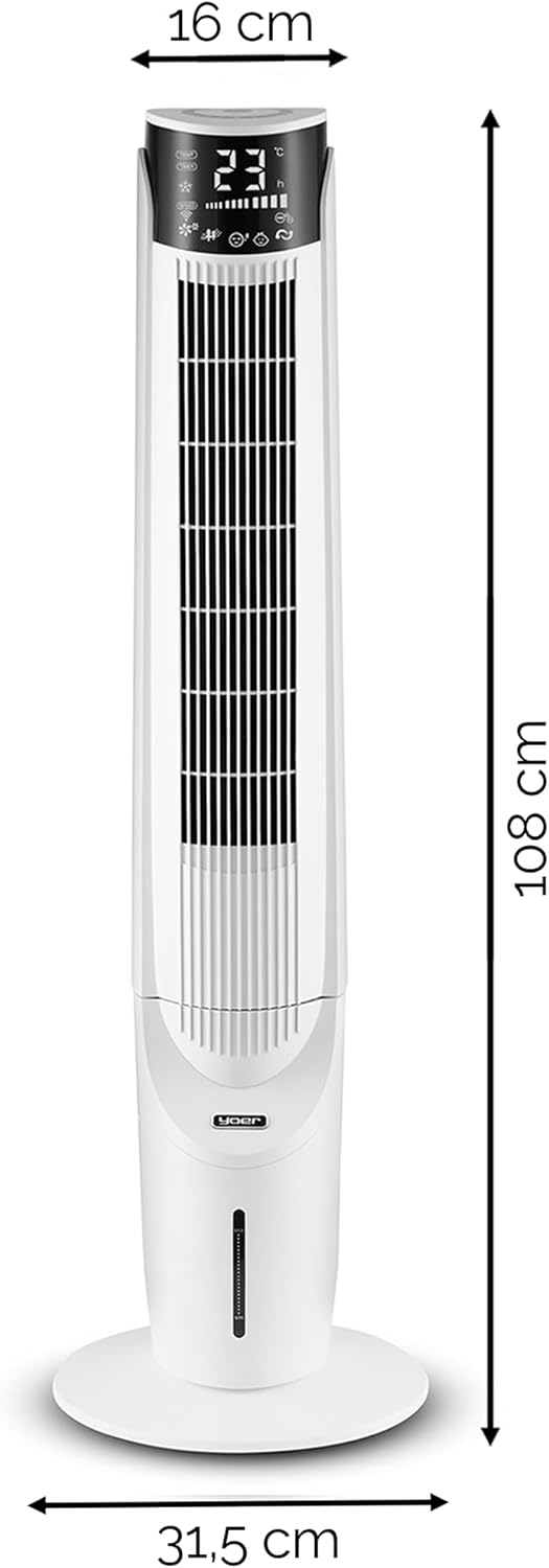Yoer Luftkühler mit Wasserkühlung, 6-in-1 Ventilator, Luftbefeuchter, Ionisator, Luftreiniger, Aroma