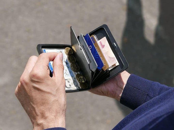 OGON Aluminium Geldbörse Smart Case V2 Large - Fach für Münzen und Banknoten - RFID Schutz Kartenhal