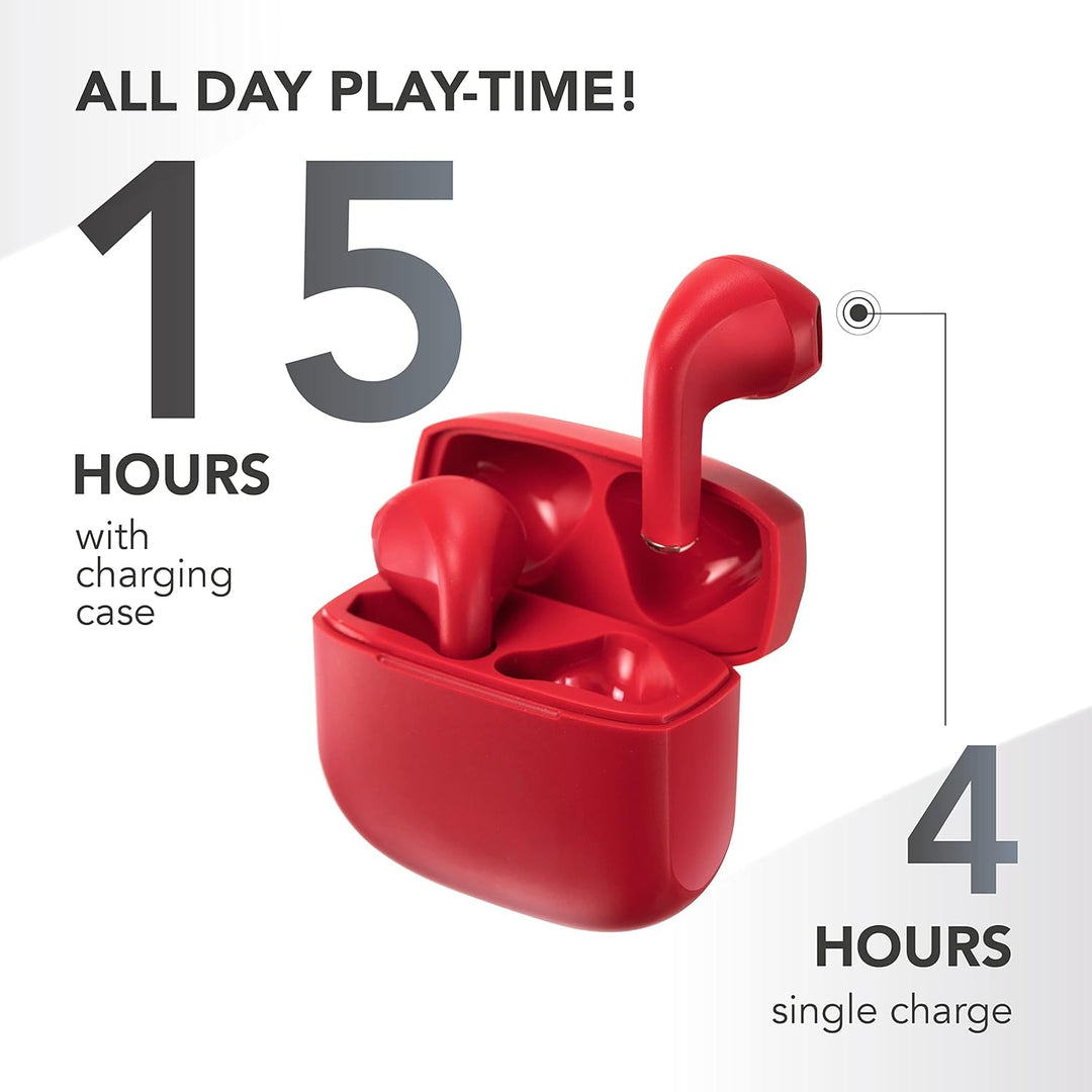 Music Sound | Swag - Kabelloses Kapsel-Headset - Wiedergabezeit bis 20 Stunden - Bluetooth - Rot, Ro