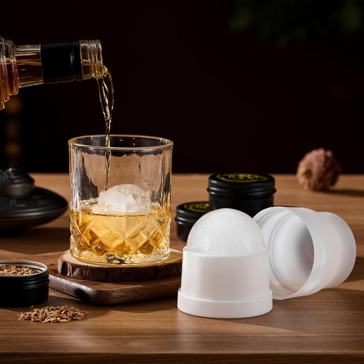 ComboJoy Elektrisches Whisky-Räucherkit mit LED, 6 Aromaholzspäne, Whisky-Glas & Eisform, wiederaufl