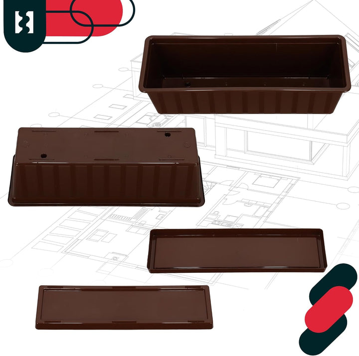 KOTARBAU® 6er Set Blumenkasten - Blumentopf für Balkon - 50 x 18 x 14 cm - Braun - Balkonkasten Balk