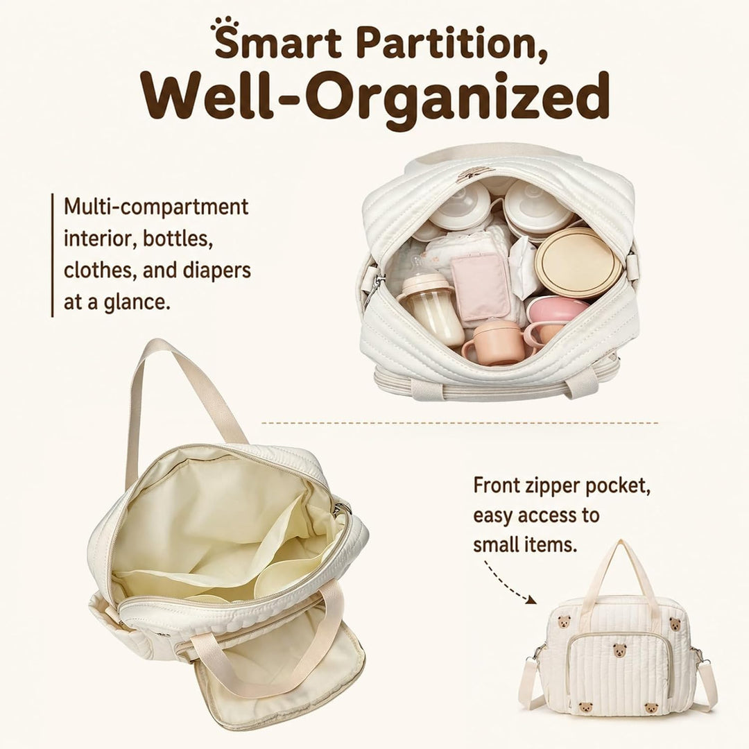Wickeltasche Neugeborene gross, Mama Tasche Baumwolle mit Stickerei