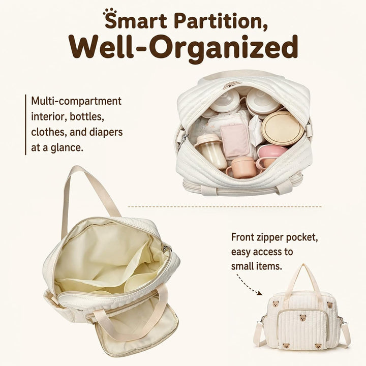 Wickeltasche Neugeborene gross, Mama Tasche Baumwolle mit Stickerei
