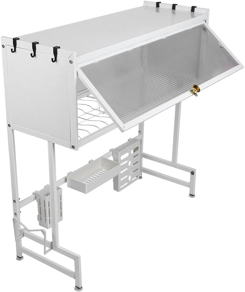 Abtropfgestell für Geschirr, 2 Ebenen, rostfrei, mit Utensilienhalter und Halterung für Schneidebret