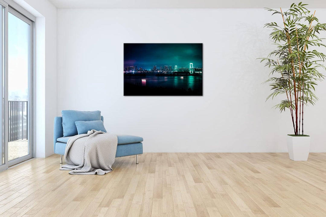 deyoli Grossstadt bei Nacht Format: 80x60 als Leinwandbild, Motiv fertig gerahmt auf Echtholzrahmen,