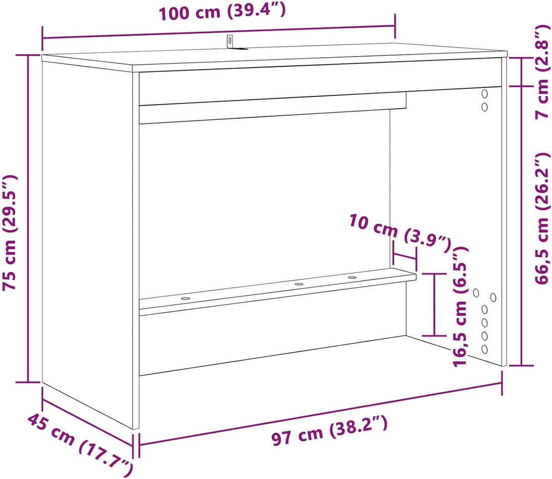 Bett-Schreibtisch aus Holzwerkstoff in Geräucherte Eiche, 100 x 45 x 75 cm, für Laptop, PC Arbeit, H