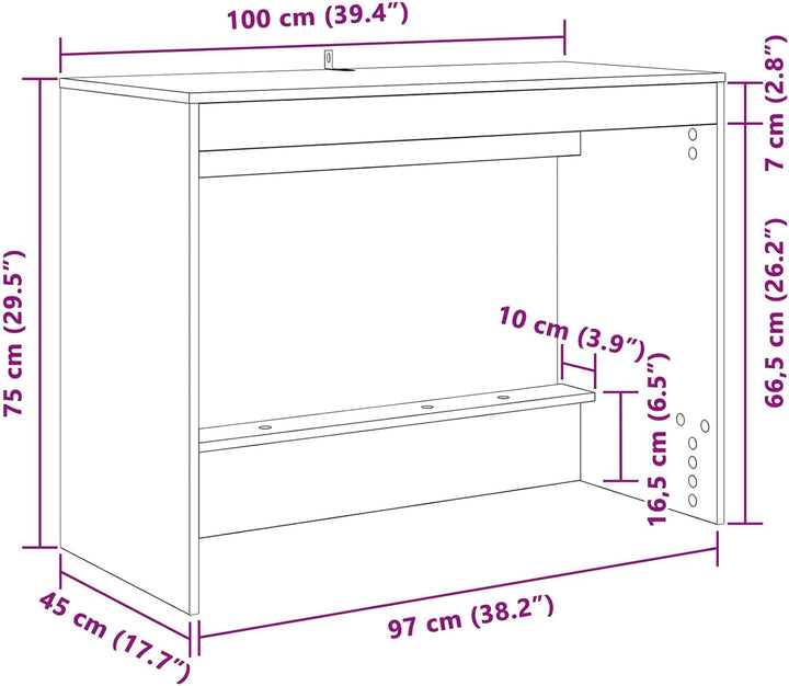 Bett Schreibtisch Geräucherte Eiche aus Holzwerkstoff, 100 x 45 x 75 cm, für Homeoffice Arbeitszimme
