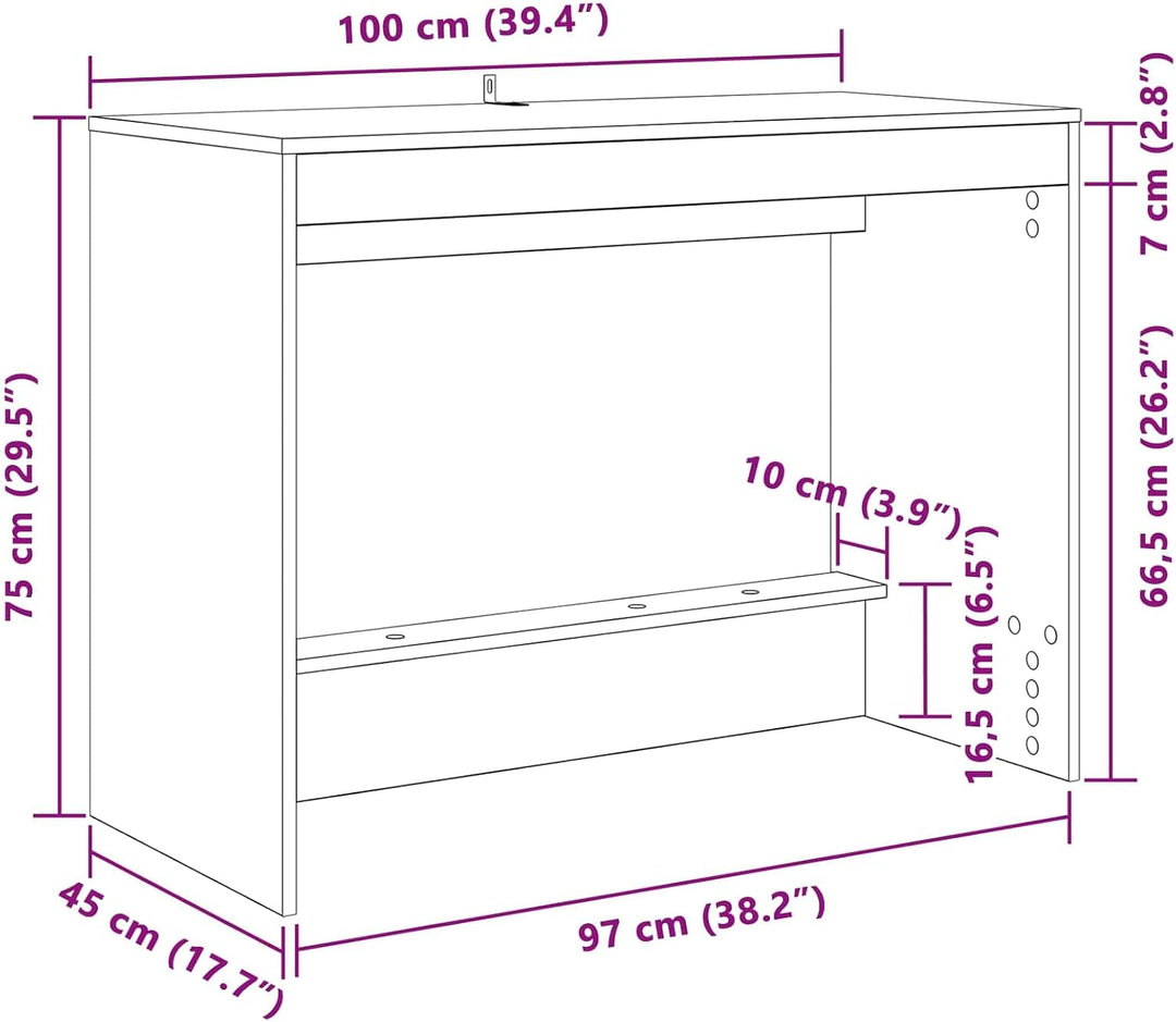 Bett-Schreibtisch aus Holzwerkstoff in Geräucherte Eiche, 100 x 45 x 75 cm, für Laptop, PC Arbeit, H