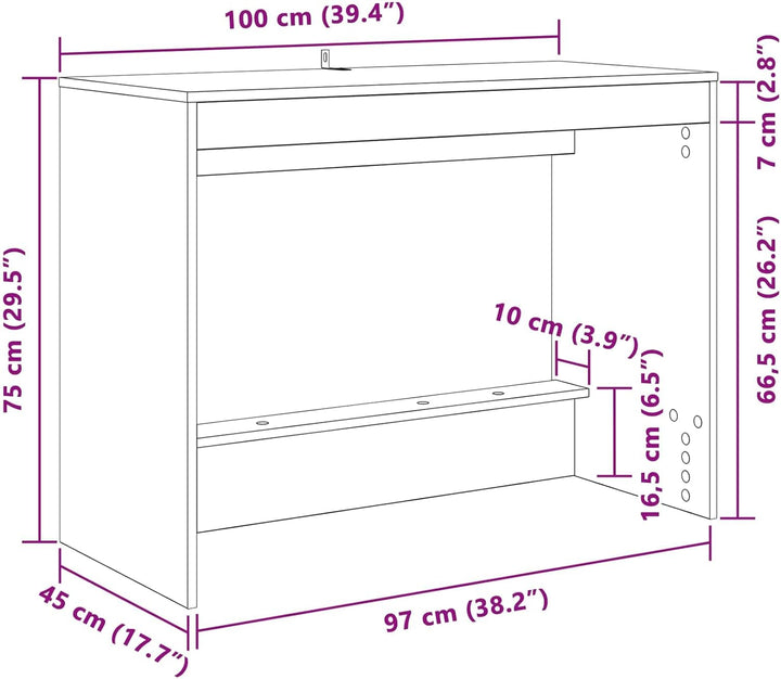 Bett Schreibtisch Geräucherte Eiche aus Holzwerkstoff, 100 x 45 x 75 cm, für Homeoffice Arbeitszimme
