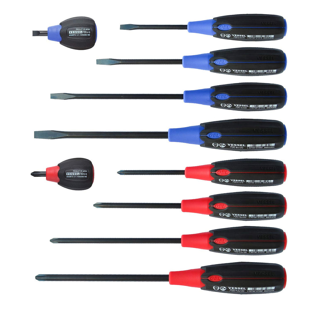 Vesel Set mit 10 Schraubendrehern "Supercushion" mit flachem Kopf, kompatibel mit Jis/ISO/Din/Asme