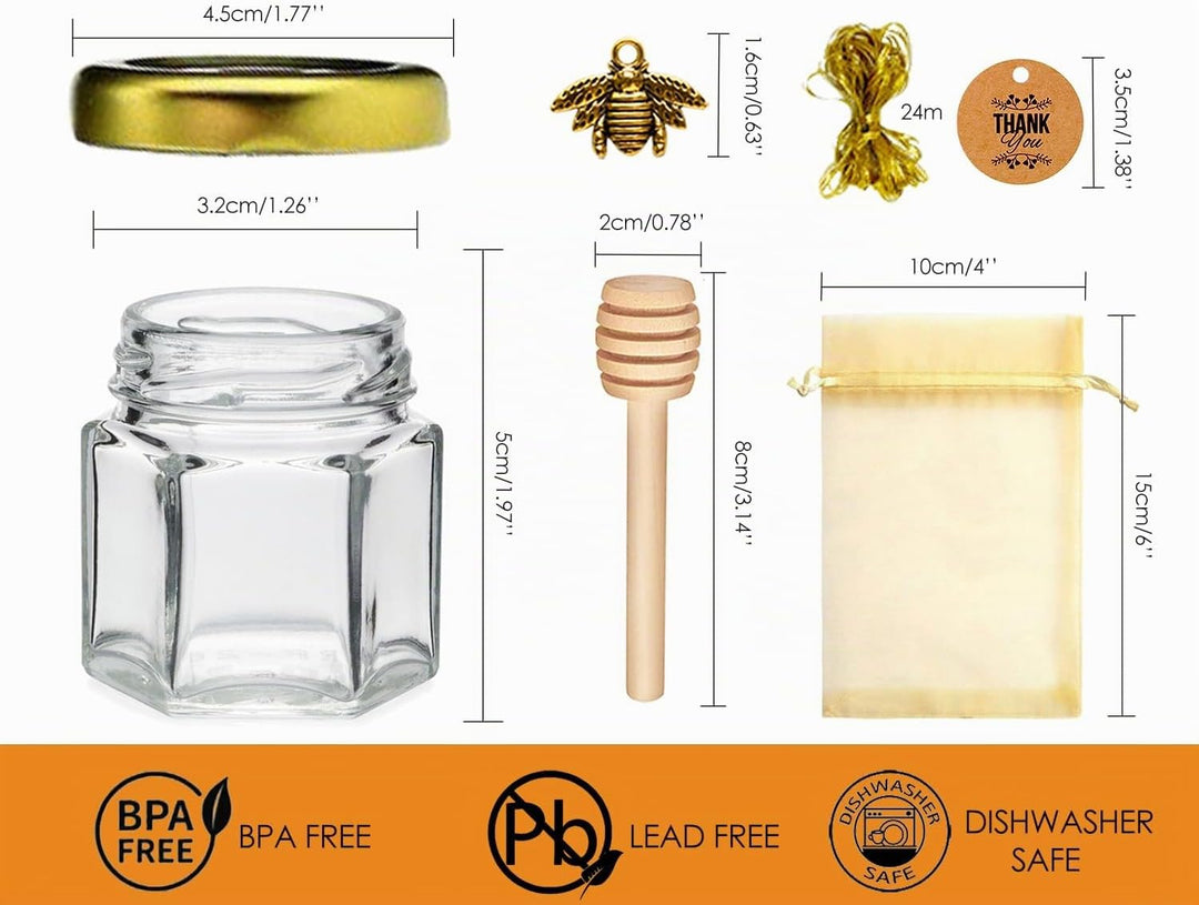 Ahhute Kleine Honiggläser, Honigglas mit Honiglöffel, Kleine Gläser mit Bienen Anhänger, Mini Honigt
