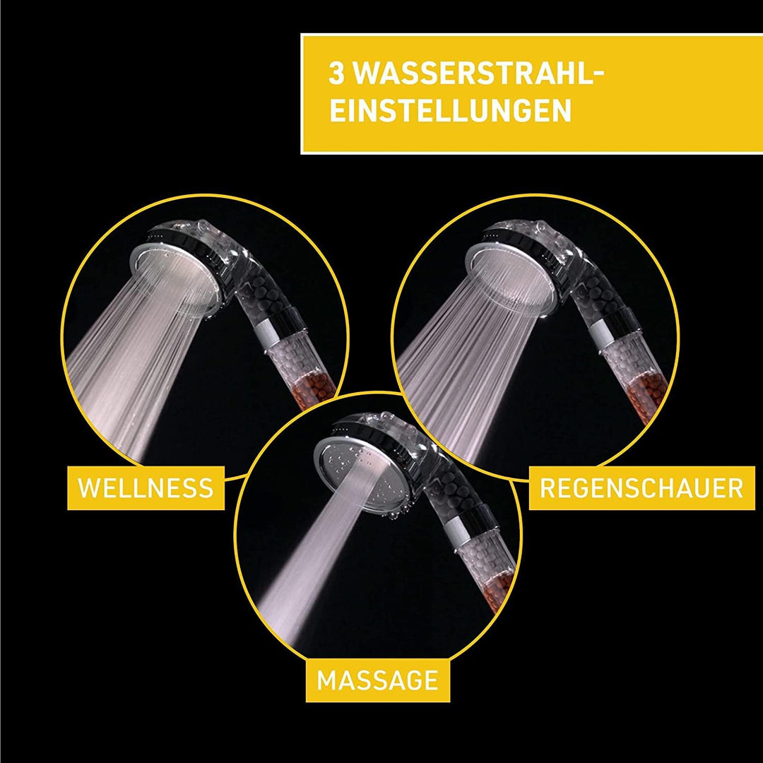 Aquadon Shower Hero – wassersparender Duschkopf mit Mineralsteinen – Duschbrause mit 3 Wasserstrahl-