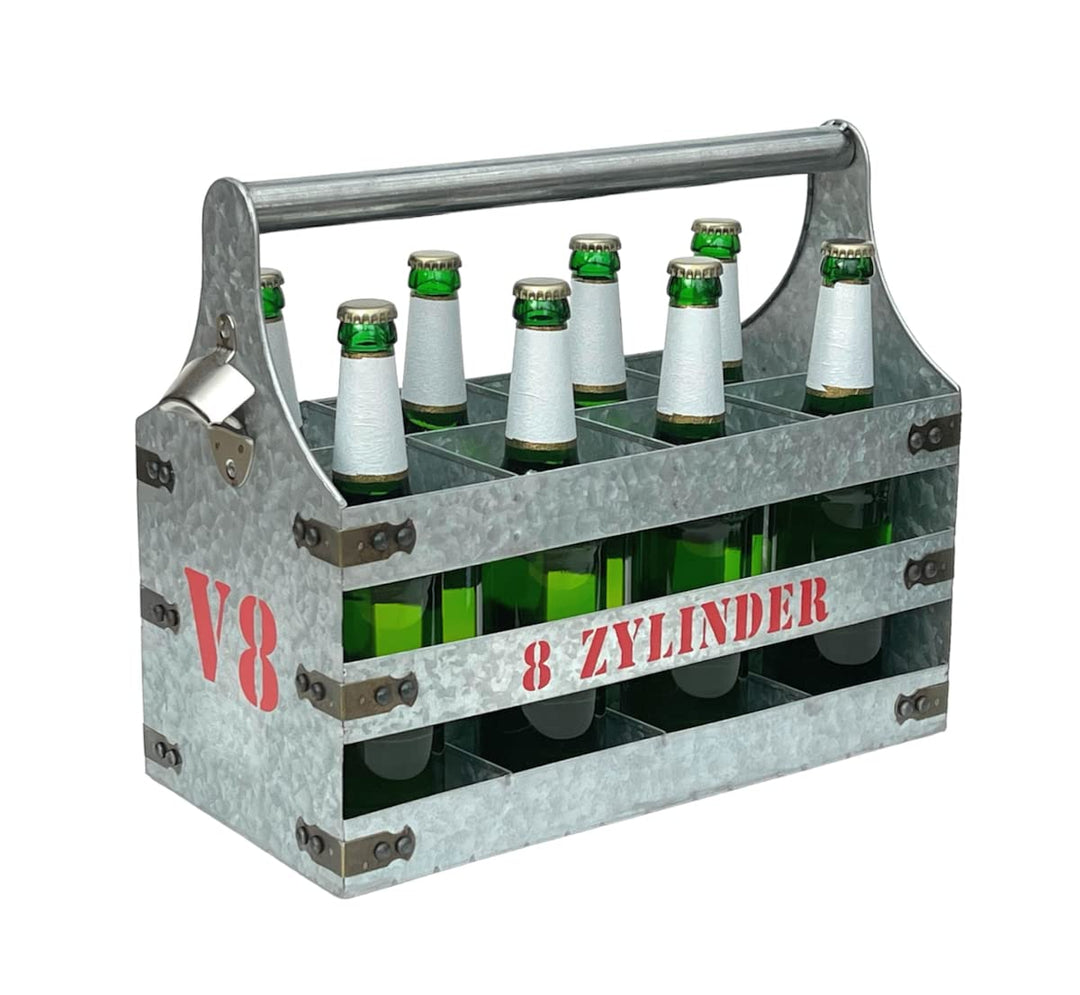DanDiBo Bierträger Metall mit Öffner Flaschenträger 8 Zylinder V8 96404 Flaschenöffner Flaschenkorb