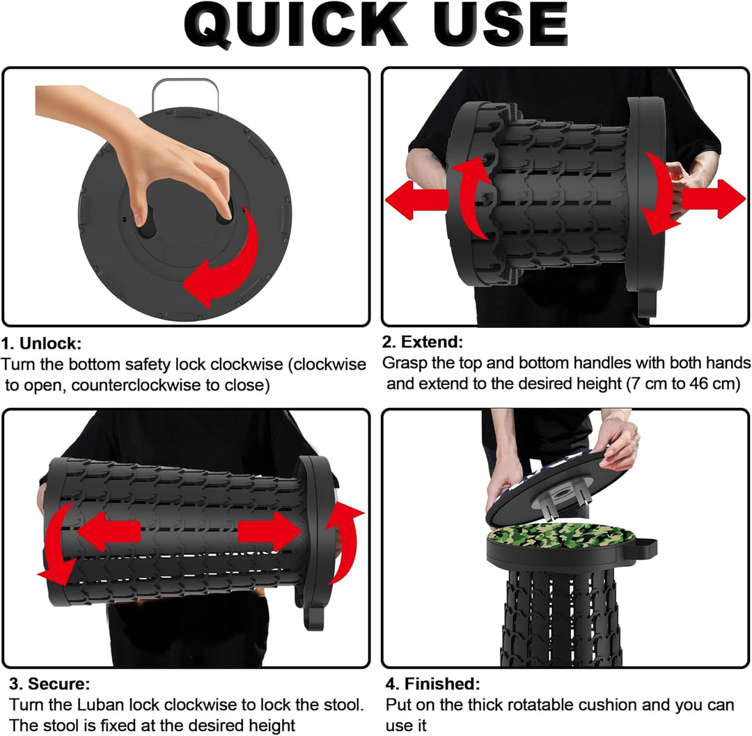 ALEVMOOM Tragbarer Klapphocker mit Kissen,Camping Hocker Teleskophocker,Klappbarer Hocker,Mini Leich