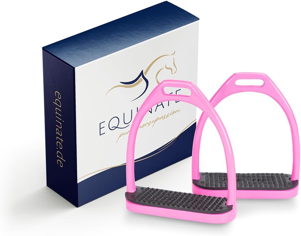 Equinate Steigbügel Midway 10cm Rosa - Mit Anti-Rutsch Trittfläche aus Gummi - Für Erwachsene und Ki