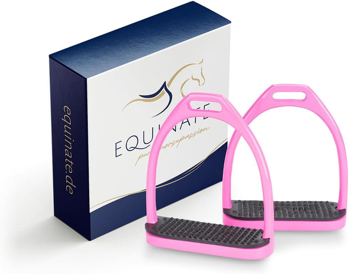 Equinate Steigbügel Midway 10cm Rosa - Mit Anti-Rutsch Trittfläche aus Gummi - Für Erwachsene und Ki