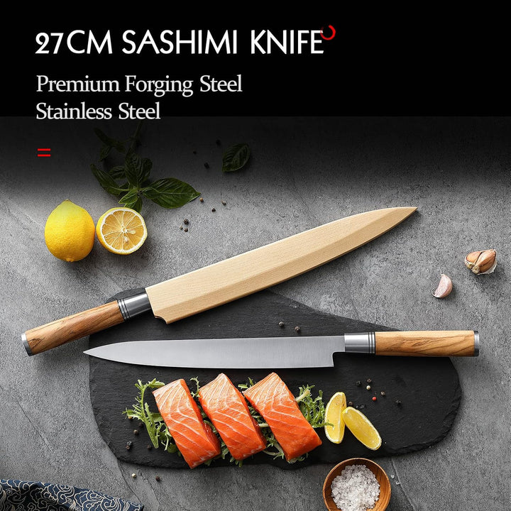 HEZHEN- 270mm Yanagiba-Messer,Japanischer Stil Schmieden von Stahl Sashimi-Messer,Sushi-Messer Filet