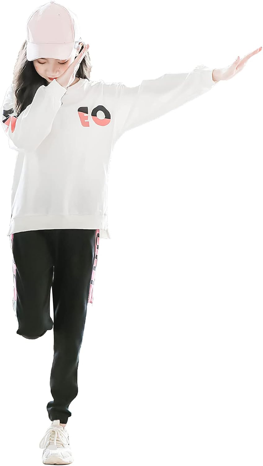 Mädchen Trainingsanzug Gestreift Pullover Sweatshirt Jogging Hose Bekleidungsset for 3-14 Jahre 7-8